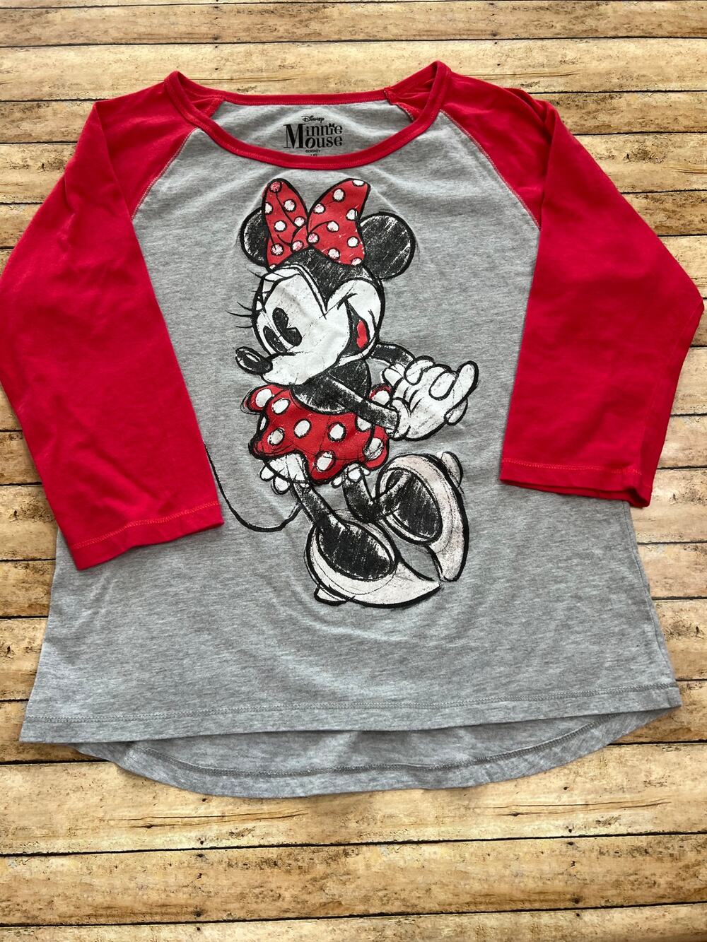 Disney Minnie Mouse Red Raglan Tshirt L